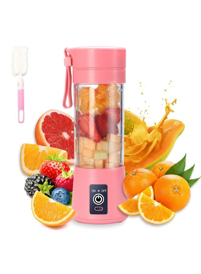 DoubleCare Portable Blender Cup,Electric USB Juicer Blender,Mini Blender Portable Blender For Shakes and Smoothies, juice,380ml, Six Blades Great for Mixing,pink - Image 1