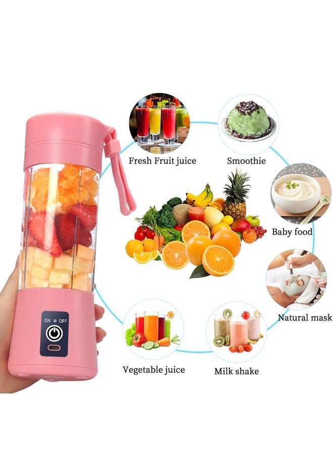 DoubleCare Portable Blender Cup,Electric USB Juicer Blender,Mini Blender Portable Blender For Shakes and Smoothies, juice,380ml, Six Blades Great for Mixing,pink - Image 3