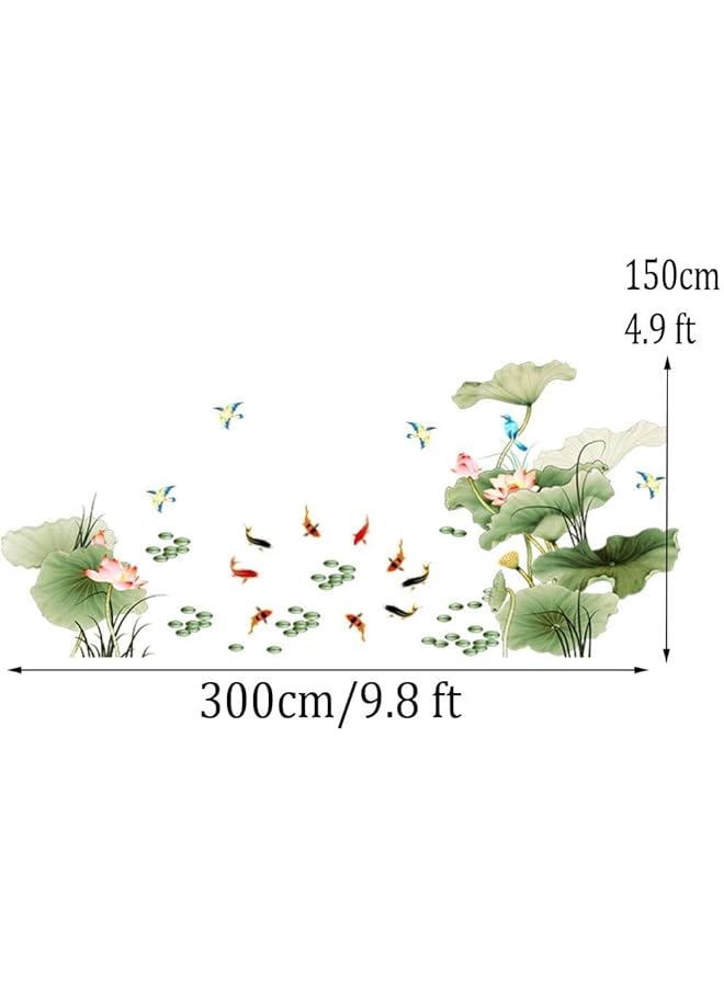 The Bros Lotus Flower Bird Fish Wall Decor Decal Sticker,Living Room PVC Mural Decorative Craft Wall Art Decoration Painting Large Removable Chinese Style  - Image 2