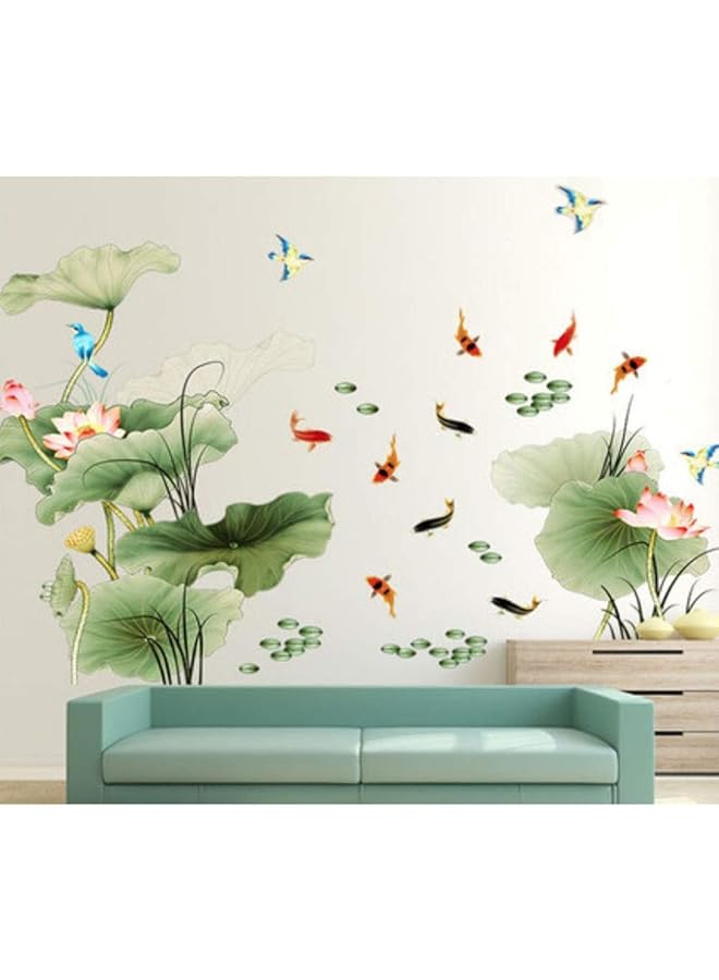 The Bros Lotus Flower Bird Fish Wall Decor Decal Sticker,Living Room PVC Mural Decorative Craft Wall Art Decoration Painting Large Removable Chinese Style  - Image 1