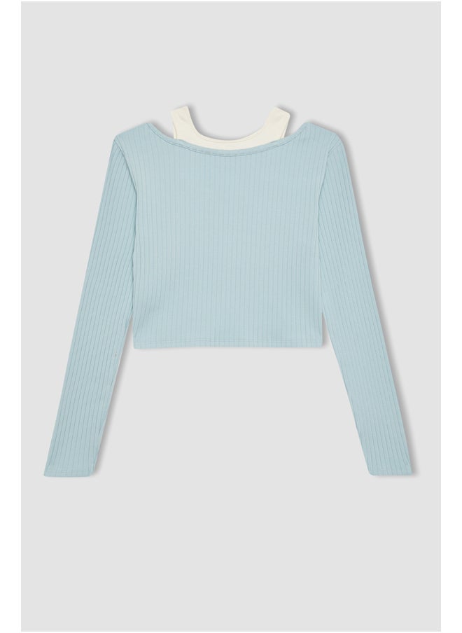 DeFacto Girl Slim Fit Crew Neck Knitted Long Sleeve Body  - Image 3