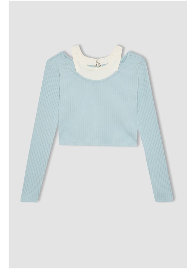 DeFacto Girl Slim Fit Crew Neck Knitted Long Sleeve Body  - Image 2