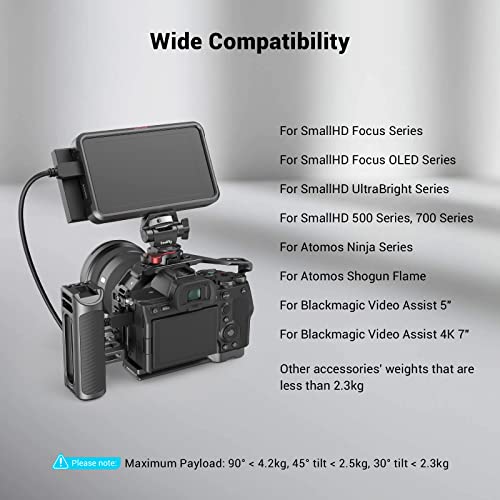 SmallRig Field Monitor Mount Holder - Swivel and Tilt Adjustable With NATO Clamp for 5" and 7" Monitors - 2906B, Black - Image 2