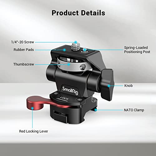 SmallRig Field Monitor Mount Holder - Swivel and Tilt Adjustable With NATO Clamp for 5" and 7" Monitors - 2906B, Black - Image 3
