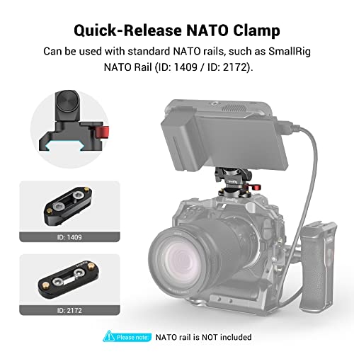 SmallRig Field Monitor Mount Holder - Swivel and Tilt Adjustable With NATO Clamp for 5" and 7" Monitors - 2906B, Black - Image 5