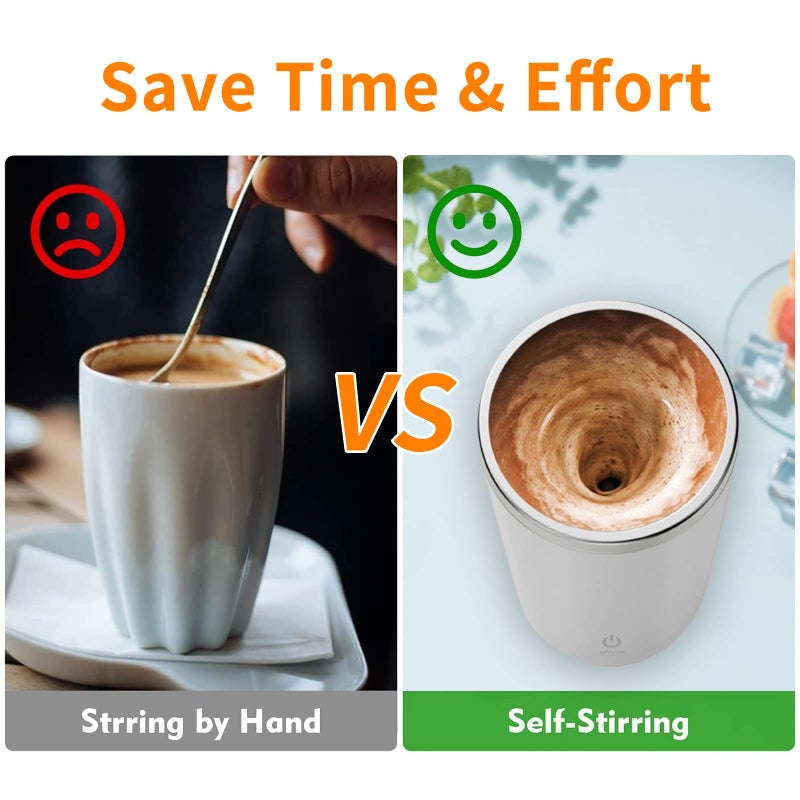 FOXNSK Self Stirring Mug, Electric Mixing Cup Rechargeable Auto Magnetic Mug for Coffee/Milk/Cocoa, Rotating Home Office Use (D-White) - Image 2