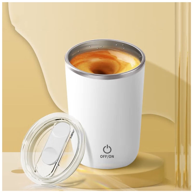 FOXNSK Self Stirring Mug, Electric Mixing Cup Rechargeable Auto Magnetic Mug for Coffee/Milk/Cocoa, Rotating Home Office Use (D-White) - Image 1