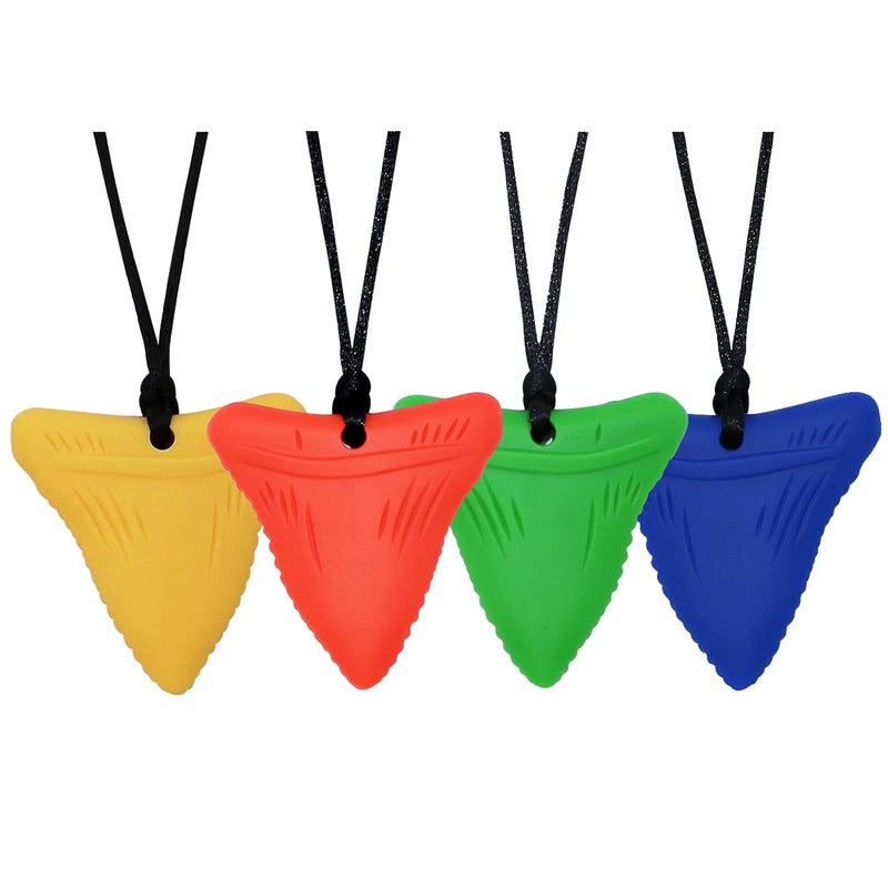 Sensory Chew Necklace for Kids and Adults Shark Tooth Chew Necklaces for Boys Girls with Autism ADHD Fidgeting Needs Sensory Chew Toys for Kids 4 Pack