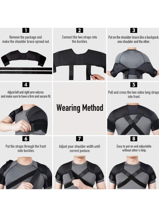 Double Shoulder Support Brace Strap Wrap Neoprene Protector, Recovery Shoulder Brace for Men and Women, Shoulder Stability Support Brace, Adjustable Fit Sleeve Wrap, - view 3