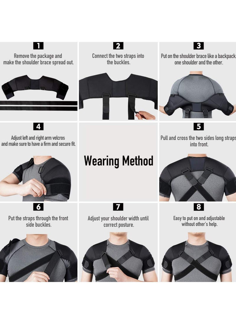 PYC - Double Shoulder Support Brace Strap Wrap Neoprene Protector, Recovery Shoulder Brace for Men and Women, Shoulder Stability Support Brace, Adjustable Fit Sleeve Wrap, - Image 1