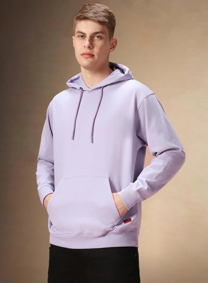 Men's Lavender Polyester Blend Solid Regular Fit Sweatshirt