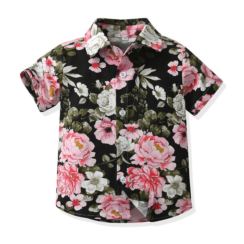 Children'S Wear Lapel Single-Breasted Cute Flower Cardigan Summer Children'S Casual Beach Hawaiian Shirt Baby - Image 1