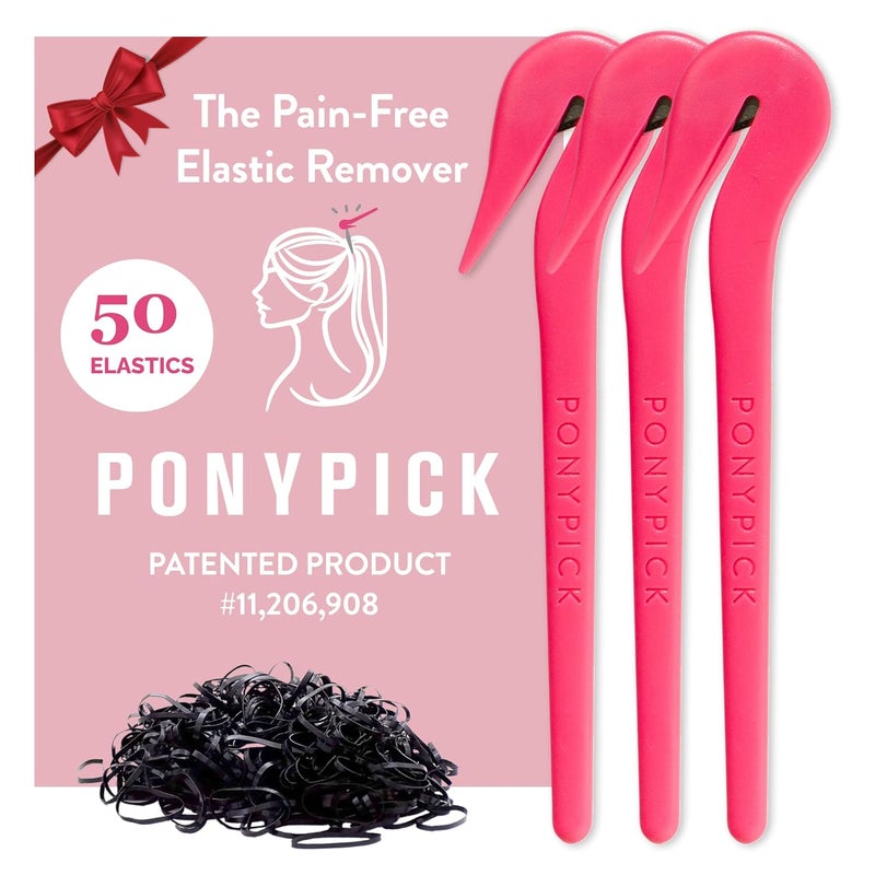 Pony Pick THE By Lolly - Ponytail Cutter Tool for Kids & Toddlers - Easy to Use, Pain-Free, No Hair Damage (3 Packs with 50 Hair Elastics) (Black) - Image 1