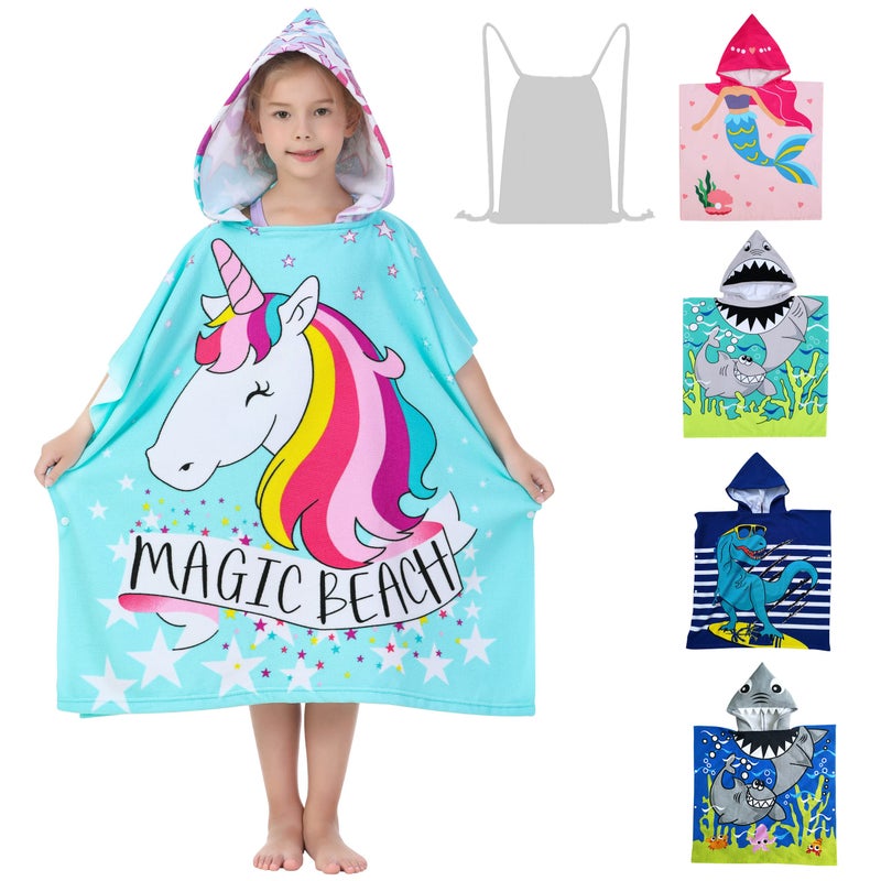Athaelay Athaelay Unicorn Poncho Towel for Girls Ultra Soft Swimsuit Coverups for Ages 3 to 10 Years Big Kids Bath Beach and Pool 