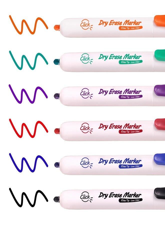 WRITECH أقلام سبورة قابلة للسحب من WRITECH: قلم سبورة برأس رفيع قابل للضغط، حبر ملون، قليل الرائحة، قابل للمسح، رأس رفيع قابل لإعادة التعبئة، متعدد الألوان، مجموعة أقلام سبورة بيضاء، 6 أقلام، لا يتسرب الحبر ولا يلطخ. - Image 2