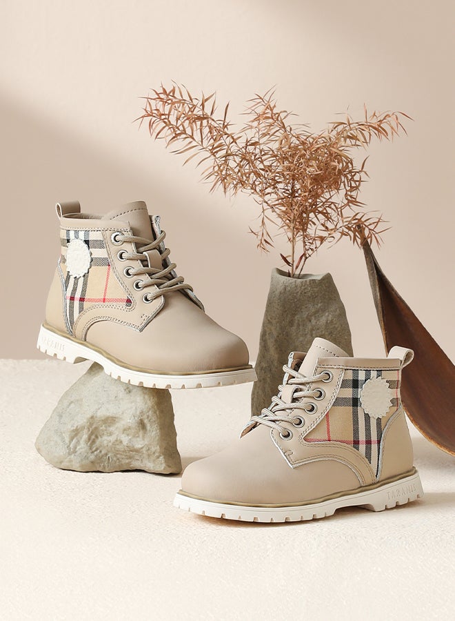 Taranis Taranis Children's Shoes Beige & Check Boots Classic Plaid Boots  - Image 1