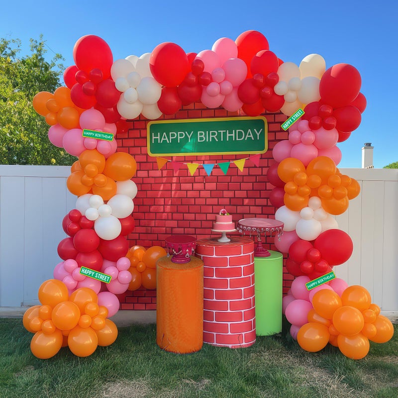 yeewaka Sesame Friends Birthday Party decorations Cartoon Theme primary color Balloon Garland Kit Red Orange Pink White Latex Balloon Arch With background For kid birthday supplies Back to School decorations - Image 1