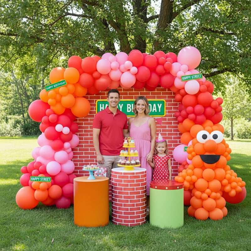yeewaka Sesame Friends Birthday Party decorations Cartoon Theme primary color Balloon Garland Kit Red Orange Pink White Latex Balloon Arch With background For kid birthday supplies Back to School decorations - Image 4
