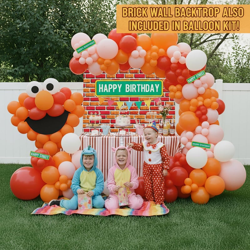 yeewaka Sesame Friends Birthday Party decorations Cartoon Theme primary color Balloon Garland Kit Red Orange Pink White Latex Balloon Arch With background For kid birthday supplies Back to School decorations - Image 2