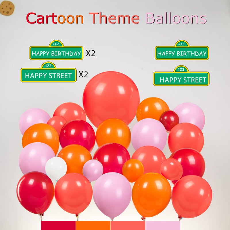 yeewaka Sesame Friends Birthday Party decorations Cartoon Theme primary color Balloon Garland Kit Red Orange Pink White Latex Balloon Arch With background For kid birthday supplies Back to School decorations - Image 5