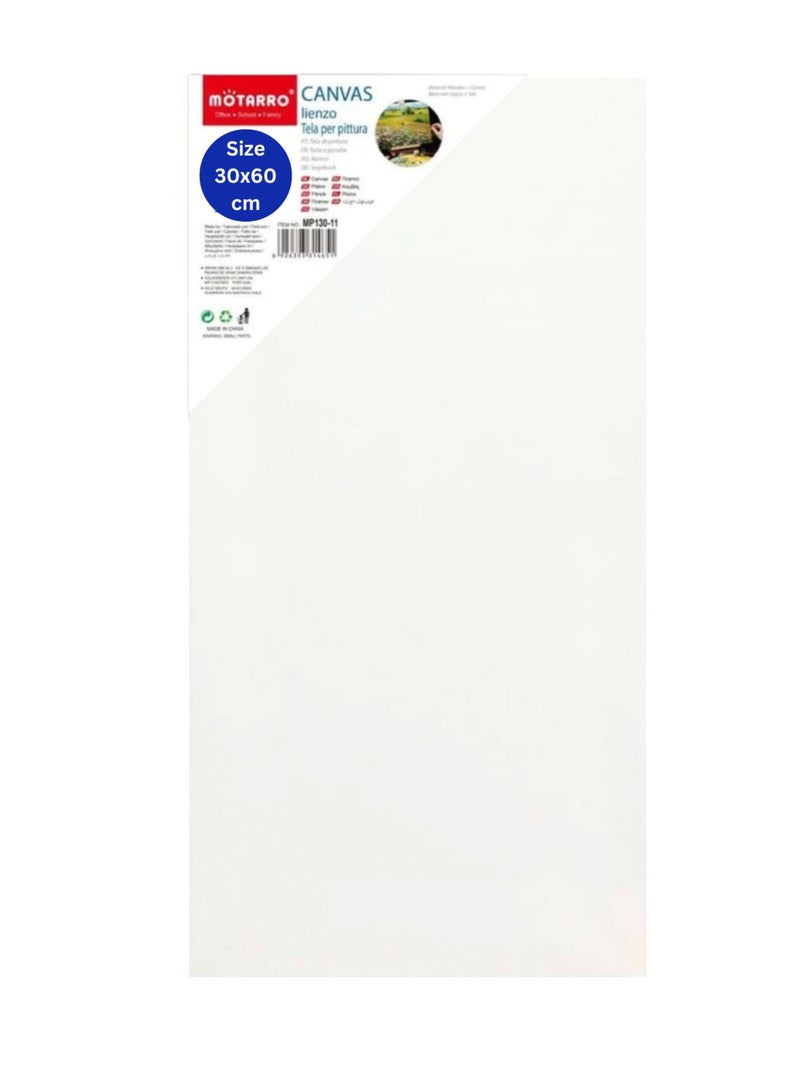 MOTARRO لوحة قماشية بيضاء فارغة (30 × 60 سم) للرسم، قماش قطني طبيعي 100%، حبيبات متوسطة، قماش جيسو ثلاثي الجودة خالٍ من الأحماض، عبوة من قطعة واحدة  - Image 2