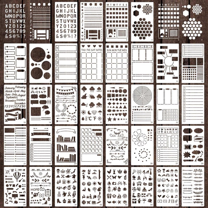 eageus 36 Pieces Journal Stencils for Bullet Dot Journaling Notebook Scrapbook, 4 x 7 Inch Planner Stencil DIY Drawing Templates Accessories Supplies Kit for Planners Cards Decorations (Journal) - Image 1