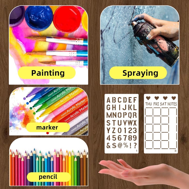 eageus 36 Pieces Journal Stencils for Bullet Dot Journaling Notebook Scrapbook, 4 x 7 Inch Planner Stencil DIY Drawing Templates Accessories Supplies Kit for Planners Cards Decorations (Journal) - Image 3