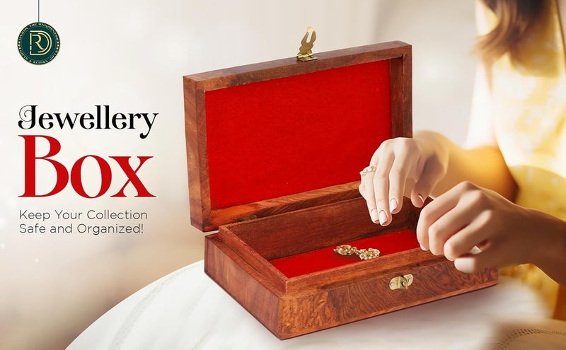 DigiRake Wooden Jewellery Box 10x6 Inch - Handmade Sheesham Wood Storage Organiser with Engraved Design, Multipurpose Gift Box - Image 5
