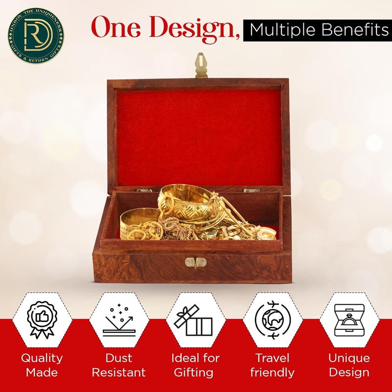 DigiRake Wooden Jewellery Box 10x6 Inch - Handmade Sheesham Wood Storage Organiser with Engraved Design, Multipurpose Gift Box - Image 3