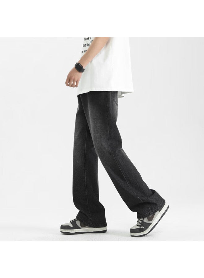 Maybeyond Men's Micro-flared Jeans, Autumn And Winter American Retro Style Pants, High Street Wide-leg Loose Trousers Ma87 Dark Gray M - Image 5