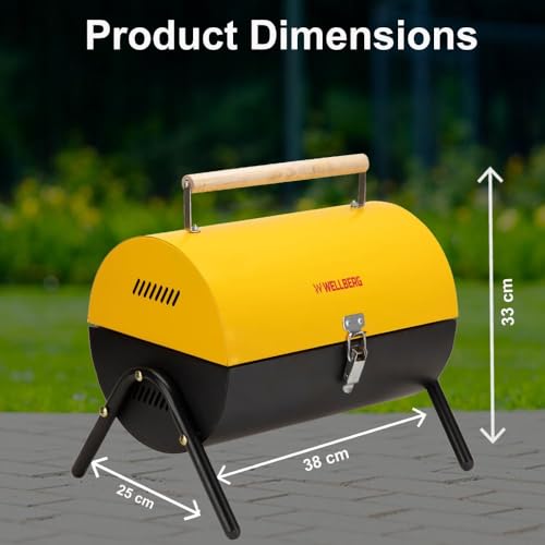 Wellberg Barrel Charcoal Barbeque Grill | Portable Outdoor BBQ Tandoor with Skewers, Heavy Duty Iron Body for Home & Garden Cooking - Image 4