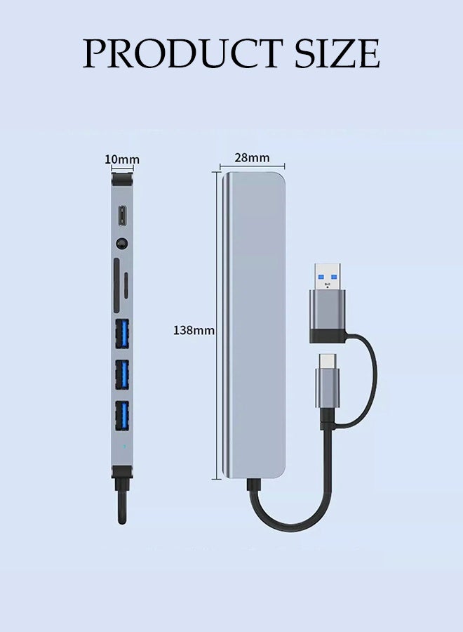 DUNISO 8 in 1 USB C MultiPort Hub Portable Aluminium Alloy Port USB Powered Hub Dual Port Multifunctional Card Reader Notebook Extender Ultra Slim Data Hub for Laptop, Desktop PC， Mouse, Keyboard, Printer - Image 4