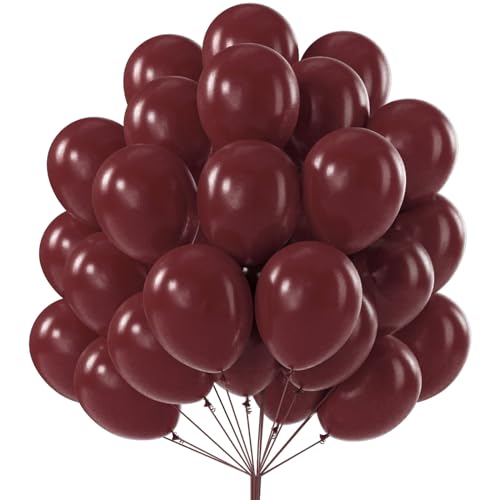 PartyWoo Burgundy Balloons 50pcs 12 Inch Dark Chestnut Red Maroon Helium Balloons for Graduation Wedding Thanksgiving Birthday Bachelorette Citizenship Strawberry Theme Party Decorations RedY62 - Image 1