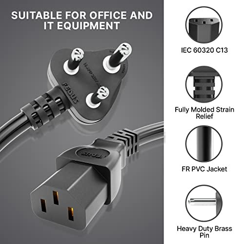 FEDUS 16A 250v Heavy Duty Copper Power Cord, 3 Meter 16 Amp Indian Plug to IEC 13 Socket, Pin Cord for Computer Machine, PC, Desktop, SMPS, Supply - Image 5