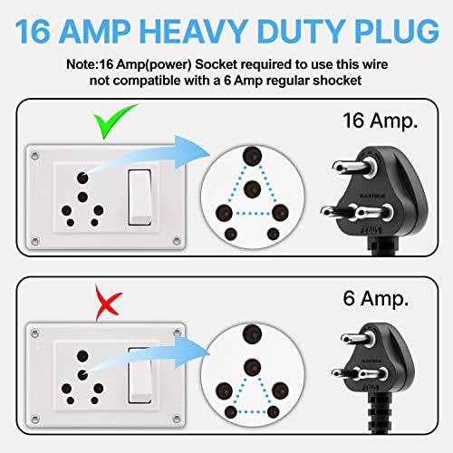 FEDUS 16A 250v Heavy Duty Copper Power Cord, 3 Meter 16 Amp Indian Plug to IEC 13 Socket, Pin Cord for Computer Machine, PC, Desktop, SMPS, Supply - Image 3