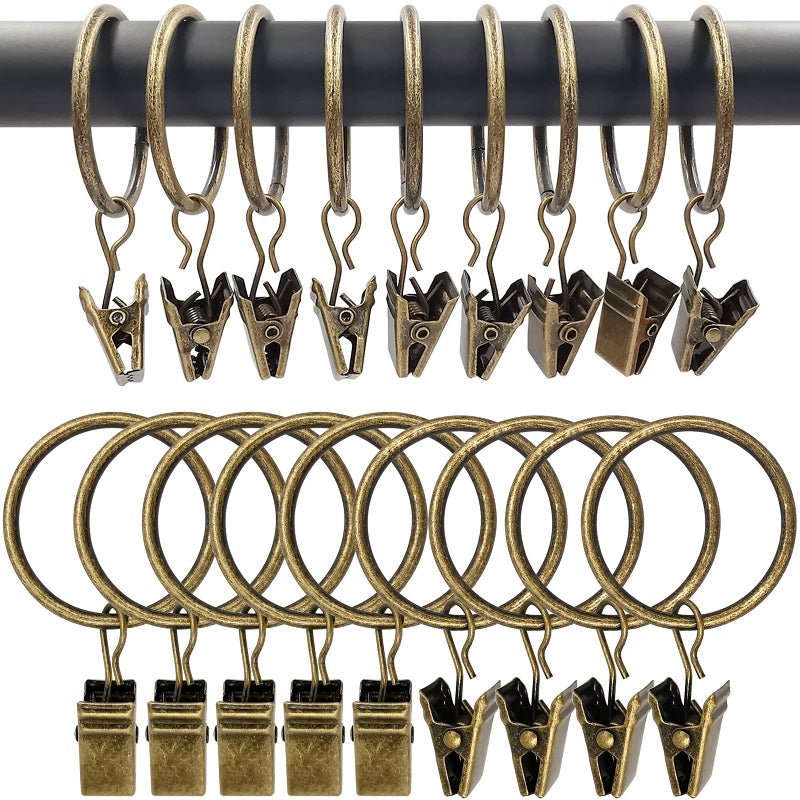 AMZSEVEN 100 Pack Curtain Rings with Clips, Drapery Clips with Rings, Drapes Rings 1.26 in Interior Diameter, Fits up to 1 in Curtain Rod, Bronze - Image 1
