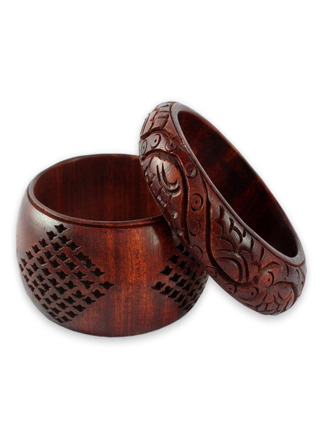 NOVICA Artisan Handmade Wood Bangle Bracelets Artisan Crafted Floral Mango India Aurora Red 'India Romance' (pair) - Image 1