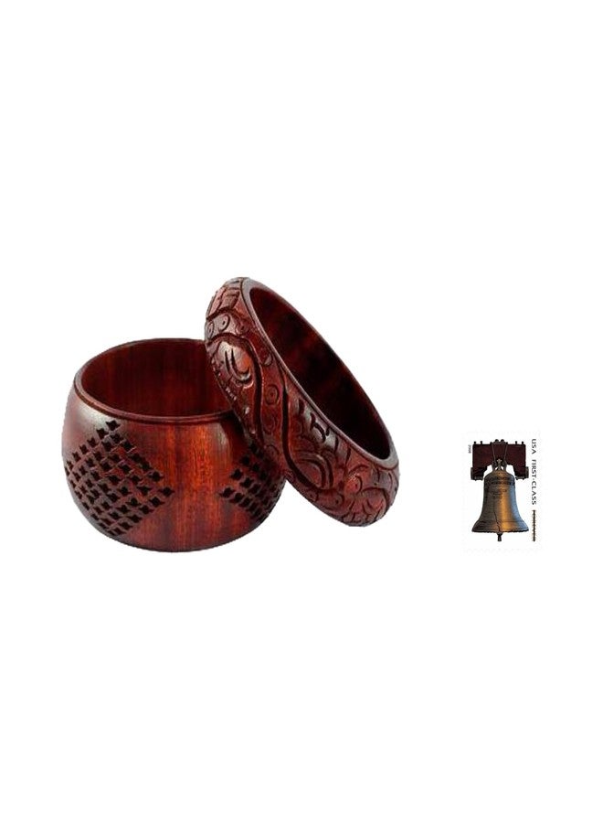 NOVICA Artisan Handmade Wood Bangle Bracelets Artisan Crafted Floral Mango India Aurora Red 'India Romance' (pair) - Image 3