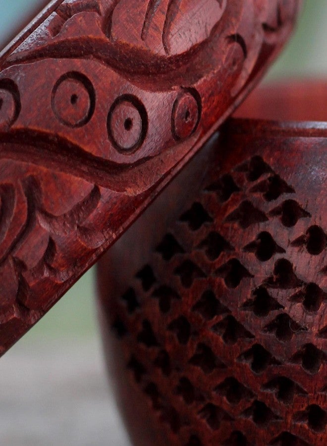 NOVICA Artisan Handmade Wood Bangle Bracelets Artisan Crafted Floral Mango India Aurora Red 'India Romance' (pair) - Image 4