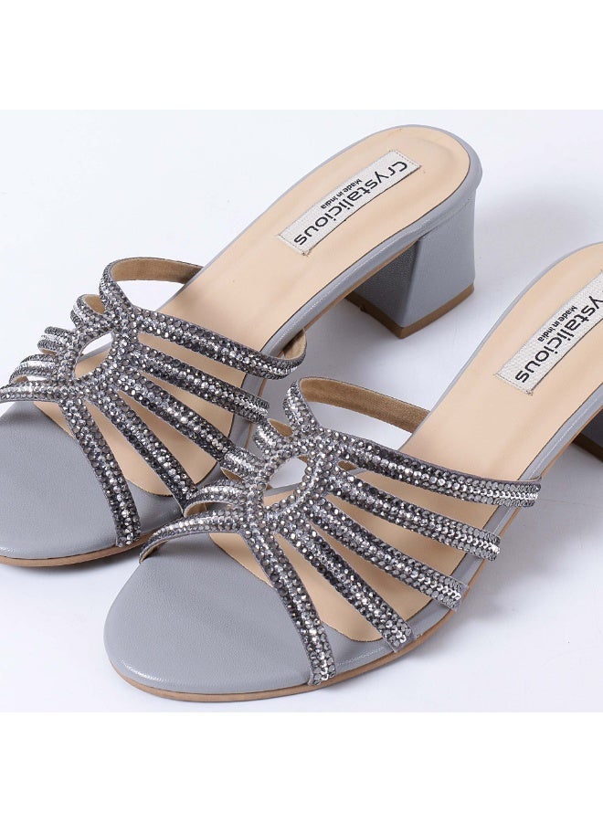 بلوري حذاء بكعب عالٍ دافئ 2.0 مصنوع يدويًا بمقدمة مستديرة مقاس 2 بوصة للحفلات، الكاجوال، العمل، المواعدة، الكوكتيلات، النوادي الليلية - Image 3