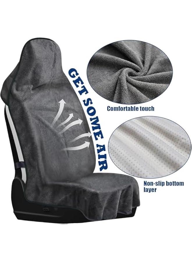 HOOKOR Car Towel Seat Cover, Waterproof Auto Seat Cover for Running, Swimming, Gym, Washable Non-Slip Car Seat Protector Fit for Sedans, Trucks, SUVs, Universal Car Accessories (Grey) - Image 3