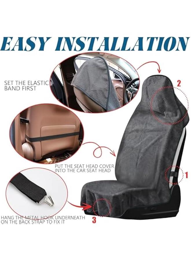 HOOKOR Car Towel Seat Cover, Waterproof Auto Seat Cover for Running, Swimming, Gym, Washable Non-Slip Car Seat Protector Fit for Sedans, Trucks, SUVs, Universal Car Accessories (Grey) - Image 4