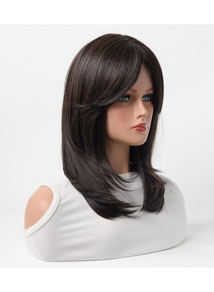 إستيل شعر مستعار كامل للباروكة الاصطناعية مقاومة للحرارة شعر مستعار طبيعي طويل مستقيم مع الانفجارات سيدة الألياف شعر مستعار أنيق أسود بني - Image 2