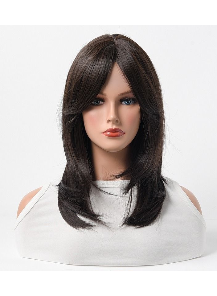 إستيل شعر مستعار كامل للباروكة الاصطناعية مقاومة للحرارة شعر مستعار طبيعي طويل مستقيم مع الانفجارات سيدة الألياف شعر مستعار أنيق أسود بني - Image 1
