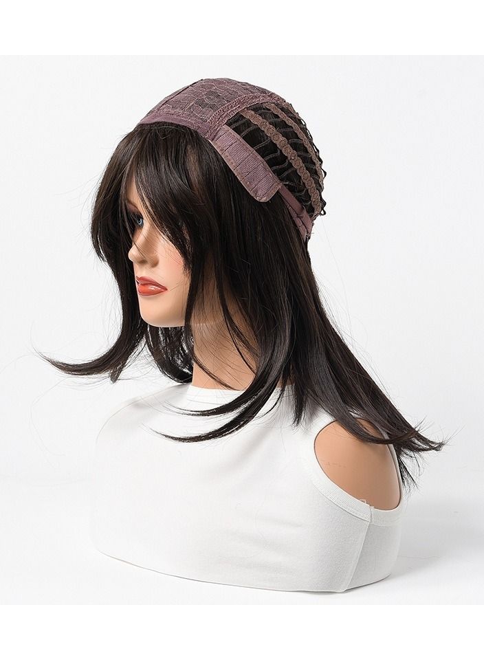 إستيل شعر مستعار كامل للباروكة الاصطناعية مقاومة للحرارة شعر مستعار طبيعي طويل مستقيم مع الانفجارات سيدة الألياف شعر مستعار أنيق أسود بني - Image 5