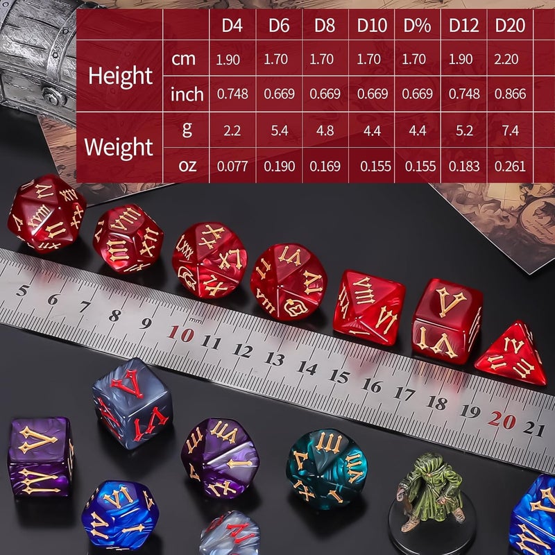 QMAY 5 Sets Polyhedral Dice - 5 X 7 (35 Pieces) DND Dice with 5 Drawstring Bags, Roman Number Pattern D4 D6 D8 D10 D% D12 D20, Great for Dungeons and Dragons, RPG, MTG,Role Playing Table Games - Image 5