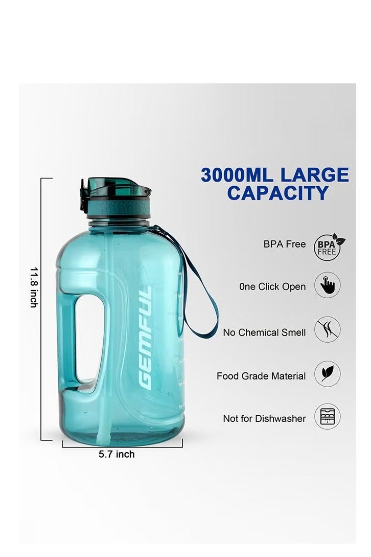 جيمفول زجاجة مياه كبيرة 3 لتر بمقبض خالية من مادة BPA ومضادة للتسرب وتحفيزية وسعة كبيرة للشرب - Image 4