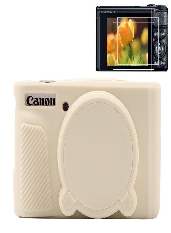 Pocoukate Case for Canon PowerShot SX740 HS Camera with Screen Protector, Soft Silicone Protective Cover Skin with Removable Lens Cover for SX740 HS, SX730 HS Accessories Rubber - Misty White - Image 1