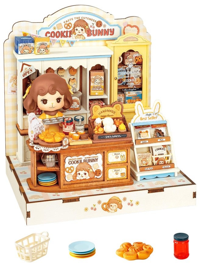 ROBOTIME DIY Miniature House Kit, Dollhouse Building Kit, Mini Wooden Furniture Kit for Adults, Birthday Christmas Craft Hobbies Gift（Cookii Bunny's Cookie Shop） - Image 1