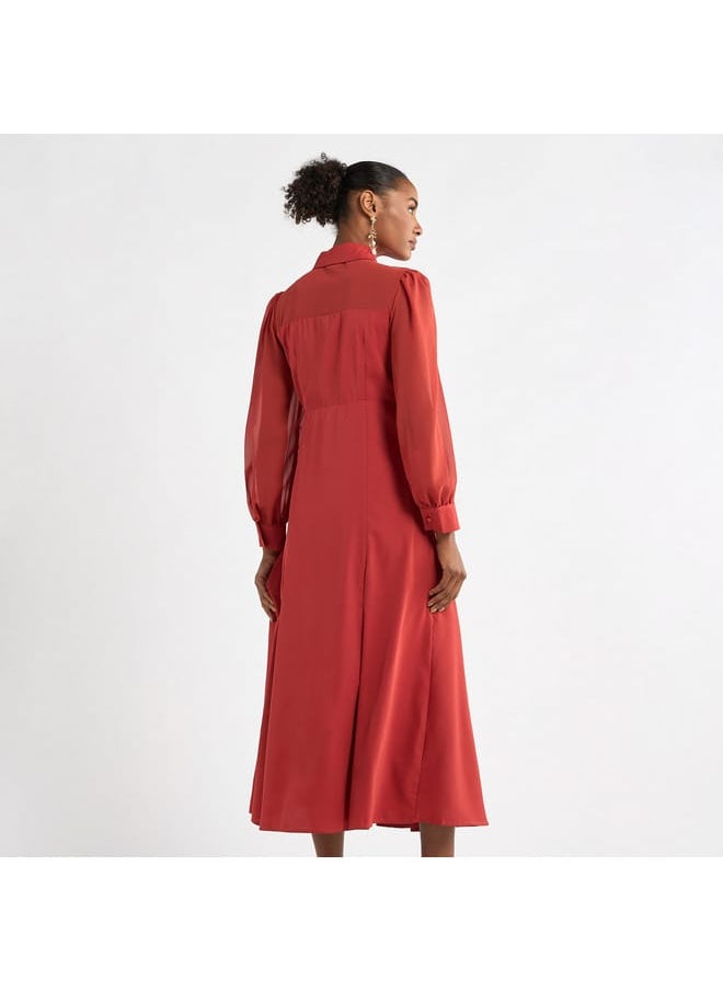 FAV - Solid A-line Shirt Dress with Long Sleeves - Image 1